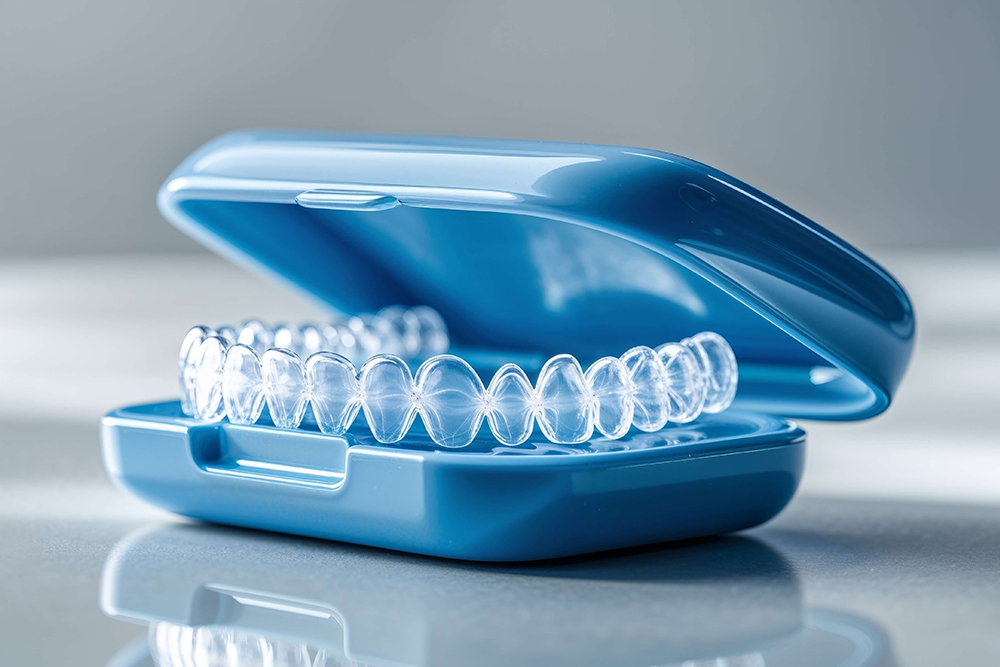 Clear aligner trays in a case for an Invisalign patient in Whitby