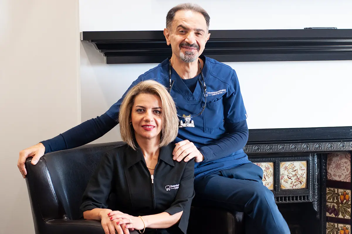 Dentist in Whitby examining a patient at Downtown Whitby Dentistry